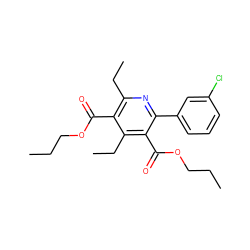 CCCOC(=O)c1c(CC)nc(-c2cccc(Cl)c2)c(C(=O)OCCC)c1CC ZINC000034800810