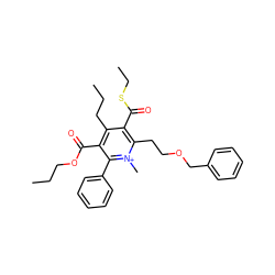 CCCOC(=O)c1c(CCC)c(C(=O)SCC)c(CCOCc2ccccc2)[n+](C)c1-c1ccccc1 ZINC000013801292