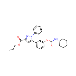 CCCOC(=O)c1cc(-c2cccc(OC(=O)NC3CCCCC3)c2)n(-c2ccccc2)n1 ZINC000299864485