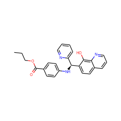 CCCOC(=O)c1ccc(N[C@@H](c2ccccn2)c2ccc3cccnc3c2O)cc1 ZINC000021729030