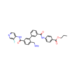 CCCOC(=O)c1ccc(NC(=O)c2cccc(-c3cc(C(=O)Nc4ccncc4F)ccc3CN)c2)cc1 ZINC000299856420