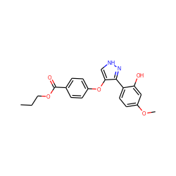 CCCOC(=O)c1ccc(Oc2c[nH]nc2-c2ccc(OC)cc2O)cc1 ZINC000018090821