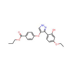 CCCOC(=O)c1ccc(Oc2c[nH]nc2-c2ccc(OCC)cc2O)cc1 ZINC000018208707