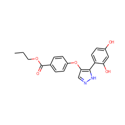 CCCOC(=O)c1ccc(Oc2cn[nH]c2-c2ccc(O)cc2O)cc1 ZINC000018152988