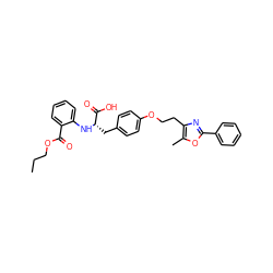 CCCOC(=O)c1ccccc1N[C@@H](Cc1ccc(OCCc2nc(-c3ccccc3)oc2C)cc1)C(=O)O ZINC000012358139