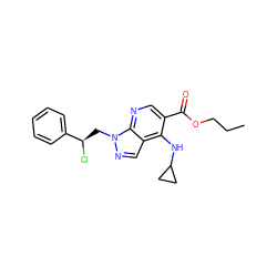 CCCOC(=O)c1cnc2c(cnn2C[C@@H](Cl)c2ccccc2)c1NC1CC1 ZINC000013675473