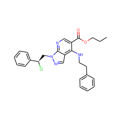 CCCOC(=O)c1cnc2c(cnn2C[C@@H](Cl)c2ccccc2)c1NCCc1ccccc1 ZINC000013675492