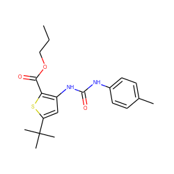 CCCOC(=O)c1sc(C(C)(C)C)cc1NC(=O)Nc1ccc(C)cc1 ZINC000028221606