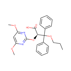 CCCOC(c1ccccc1)(c1ccccc1)[C@@H](Oc1nc(OC)cc(OC)n1)C(=O)O ZINC000001890490