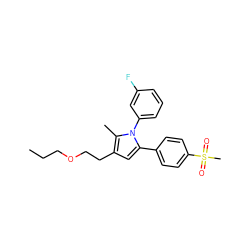 CCCOCCc1cc(-c2ccc(S(C)(=O)=O)cc2)n(-c2cccc(F)c2)c1C ZINC000653693473