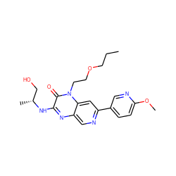 CCCOCCn1c(=O)c(N[C@H](C)CO)nc2cnc(-c3ccc(OC)nc3)cc21 ZINC000045260489