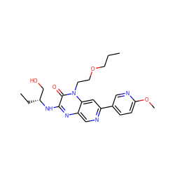 CCCOCCn1c(=O)c(N[C@H](CC)CO)nc2cnc(-c3ccc(OC)nc3)cc21 ZINC000045316547