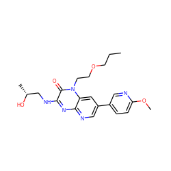 CCCOCCn1c(=O)c(NC[C@@H](C)O)nc2ncc(-c3ccc(OC)nc3)cc21 ZINC000045319202