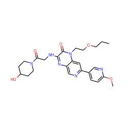 CCCOCCn1c(=O)c(NCC(=O)N2CCC(O)CC2)nc2cnc(-c3ccc(OC)nc3)cc21 ZINC000045260025