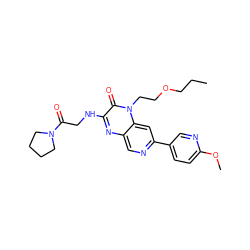 CCCOCCn1c(=O)c(NCC(=O)N2CCCC2)nc2cnc(-c3ccc(OC)nc3)cc21 ZINC000045253787