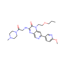 CCCOCCn1c(=O)c(NCC(=O)N2CCN(C)CC2)nc2cnc(-c3ccc(OC)nc3)cc21 ZINC000045321910