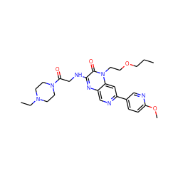 CCCOCCn1c(=O)c(NCC(=O)N2CCN(CC)CC2)nc2cnc(-c3ccc(OC)nc3)cc21 ZINC000045253866