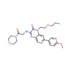 CCCOCCn1c(=O)c(NCC(=O)N2CCOCC2)nc2cnc(-c3ccc(OC)nc3)cc21 ZINC000045245643