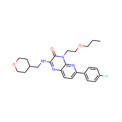 CCCOCCn1c(=O)c(NCC2CCOCC2)nc2ccc(-c3ccc(F)cc3)nc21 ZINC000043059090