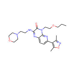 CCCOCCn1c(=O)c(NCCN2CCOCC2)nc2ccc(-c3c(C)noc3C)nc21 ZINC000043064092