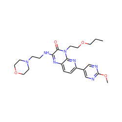 CCCOCCn1c(=O)c(NCCN2CCOCC2)nc2ccc(-c3cnc(OC)nc3)nc21 ZINC000043059494