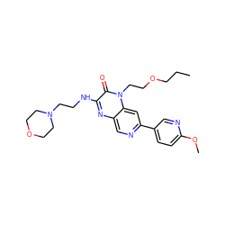 CCCOCCn1c(=O)c(NCCN2CCOCC2)nc2cnc(-c3ccc(OC)nc3)cc21 ZINC000043025379