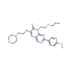 CCCOCCn1c(=O)c(NCCN2CCOCC2)nc2cnc(-c3ccc(OC)nc3)nc21 ZINC000043061928