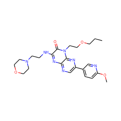 CCCOCCn1c(=O)c(NCCN2CCOCC2)nc2ncc(-c3ccc(OC)nc3)nc21 ZINC000043009300