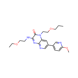 CCCOCCn1c(=O)c(NCCOCC)nc2ncc(-c3ccc(OC)nc3)cc21 ZINC000045314898