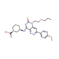 CCCOCCn1c(=O)nc(N[C@@H]2CCC[C@H](C(=O)O)C2)c2nnc(-c3ccc(OC)nc3)cc21 ZINC000073195771