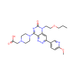 CCCOCCn1c(=O)nc(N2CCN(CC(=O)O)CC2)c2nnc(-c3ccc(OC)nc3)cc21 ZINC000073142424