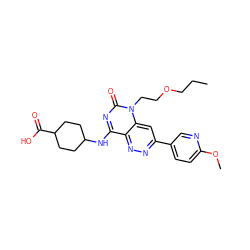 CCCOCCn1c(=O)nc(NC2CCC(C(=O)O)CC2)c2nnc(-c3ccc(OC)nc3)cc21 ZINC000073195777