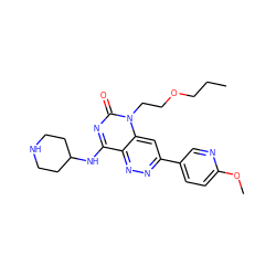 CCCOCCn1c(=O)nc(NC2CCNCC2)c2nnc(-c3ccc(OC)nc3)cc21 ZINC000073196267