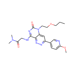 CCCOCCn1c(=O)nc(NCC(=O)N(C)C)c2nnc(-c3ccc(OC)nc3)cc21 ZINC000073159466