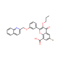 CCCOc1c(-c2cccc(OCc3ccc4ccccc4n3)c2)oc2c(C(=O)O)cc(Br)cc2c1=O ZINC000058568470