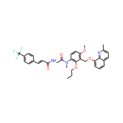 CCCOc1c(N(C)C(=O)CNC(=O)/C=C/c2ccc(C(F)(F)F)cc2)ccc(OC)c1COc1cccc2ccc(C)nc12 ZINC000027074407