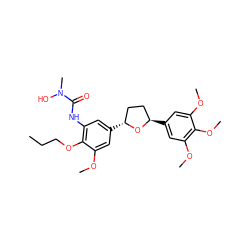 CCCOc1c(NC(=O)N(C)O)cc([C@@H]2CC[C@@H](c3cc(OC)c(OC)c(OC)c3)O2)cc1OC ZINC000027720055