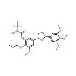 CCCOc1c(NC(=O)N(O)C(C)(C)C)cc([C@@H]2CC[C@@H](c3cc(OC)c(OC)c(OC)c3)O2)cc1OC ZINC000027718428