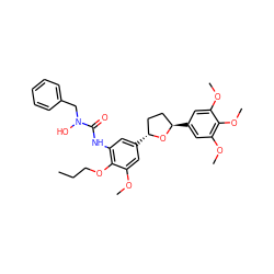 CCCOc1c(NC(=O)N(O)Cc2ccccc2)cc([C@@H]2CC[C@@H](c3cc(OC)c(OC)c(OC)c3)O2)cc1OC ZINC000027719930