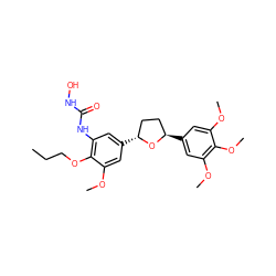 CCCOc1c(NC(=O)NO)cc([C@@H]2CC[C@@H](c3cc(OC)c(OC)c(OC)c3)O2)cc1OC ZINC000027720084