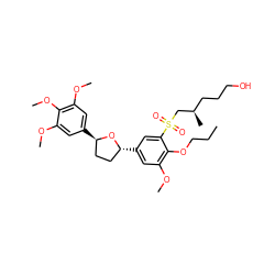 CCCOc1c(OC)cc([C@@H]2CC[C@@H](c3cc(OC)c(OC)c(OC)c3)O2)cc1S(=O)(=O)C[C@H](C)CCCO ZINC000027098692