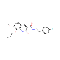 CCCOc1c(OC)ccc2cc(C(=O)NCCc3ccc(F)cc3)c(=O)[nH]c12 ZINC000072181498