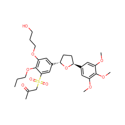 CCCOc1c(OCCCO)cc([C@@H]2CC[C@@H](c3cc(OC)c(OC)c(OC)c3)O2)cc1S(=O)(=O)CC(C)=O ZINC000027105576