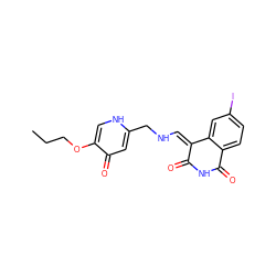 CCCOc1c[nH]c(CN/C=C2\C(=O)NC(=O)c3ccc(I)cc32)cc1=O ZINC000040917261