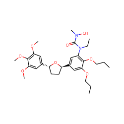 CCCOc1cc([C@H]2CC[C@H](c3cc(OC)c(OC)c(OC)c3)O2)cc(N(CC)C(=O)N(C)O)c1OCCC ZINC000027718683
