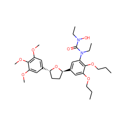CCCOc1cc([C@H]2CC[C@H](c3cc(OC)c(OC)c(OC)c3)O2)cc(N(CC)C(=O)N(O)CC)c1OCCC ZINC000027712791