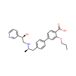 CCCOc1cc(-c2ccc(C[C@@H](C)NC[C@H](O)c3cccnc3)cc2)ccc1C(=O)O ZINC000040845365