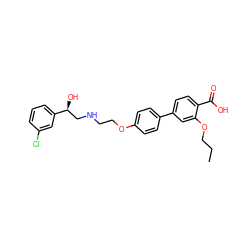 CCCOc1cc(-c2ccc(OCCNC[C@H](O)c3cccc(Cl)c3)cc2)ccc1C(=O)O ZINC000040835586