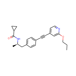 CCCOc1cc(C#Cc2ccc(C[C@@H](C)NC(=O)C3CC3)cc2)ccn1 ZINC000113412638