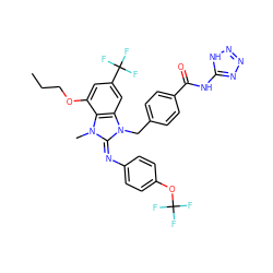 CCCOc1cc(C(F)(F)F)cc2c1n(C)/c(=N/c1ccc(OC(F)(F)F)cc1)n2Cc1ccc(C(=O)Nc2nnn[nH]2)cc1 ZINC000150548336